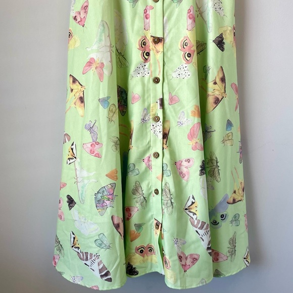 Hutch Mint Green Butterfly Print Flowy Midi Dress Fairycore Cottagecore Spring - Picture 7 of 16